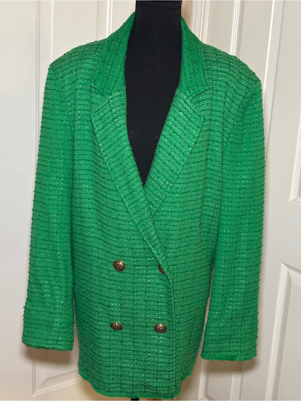 Zara Emerald Green Double-Breasted Blazer with Gold Buttons